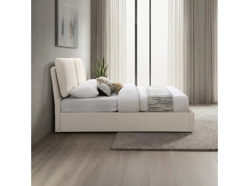  Lit double en tissu beige avec coffre 140x190 cm ZYRA-140X190-BEI - Conforama E