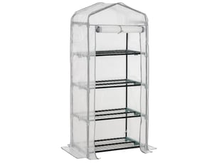 Mini serre de jardin 70 x 50 x 160 cm – blanche – 4 étagères, porte enroulable et protection uv stable