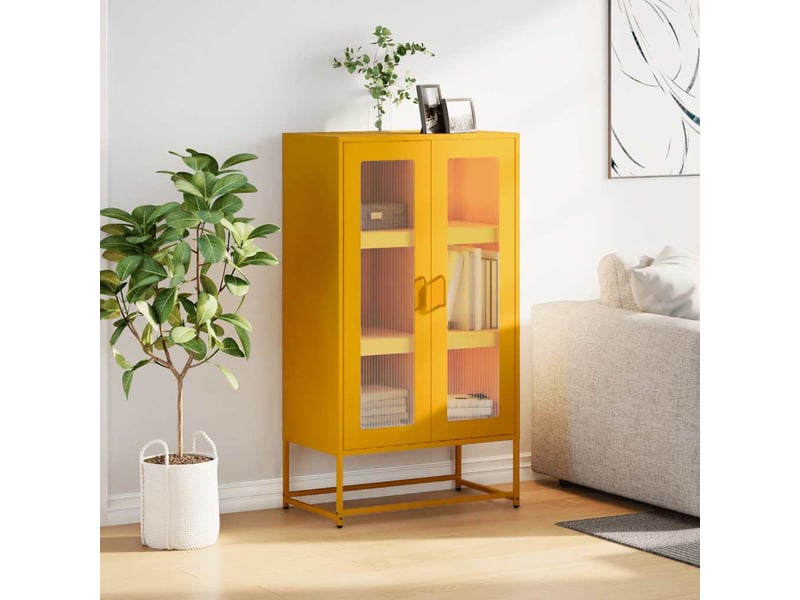  Buffet haut - bahut - meuble de rangement jaune moutarde 68x39x123 cm acier  - Conforama C