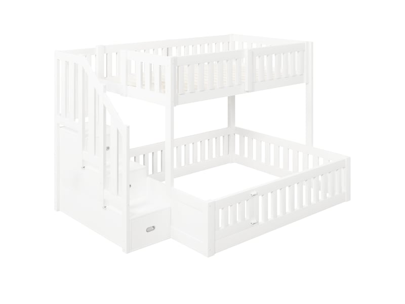  Lit superposé bas 90x200 cm et 140x200 cm avec escalier de rangement blanc  - Conforama R
