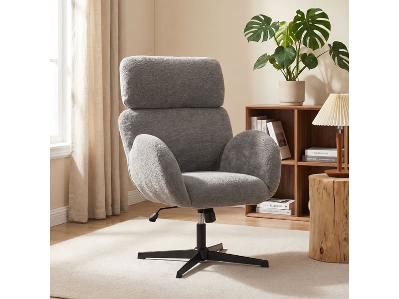  Fauteuil de bureau revêtement tissu aspect velours, base étoile en acier, hauteur réglable, gris  - Conforama B