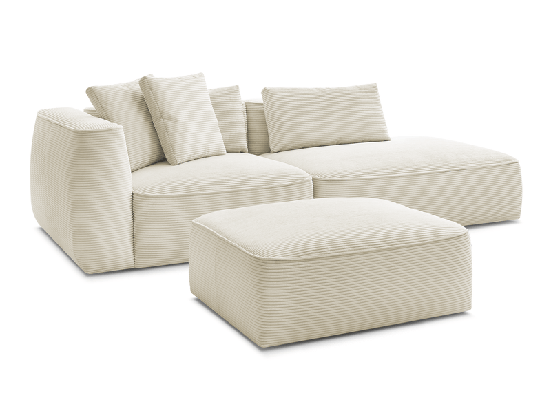  Bobochic canapé droit fixe 3 places leopold velours côtelé avec pouf beige  accoudoir gauche LEOPOLD - Conforama A