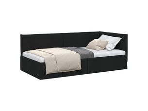 Lit adulte, lit simple, cadre de lit d'angle avec tête de lit noir 90x190cm tissu cf6820