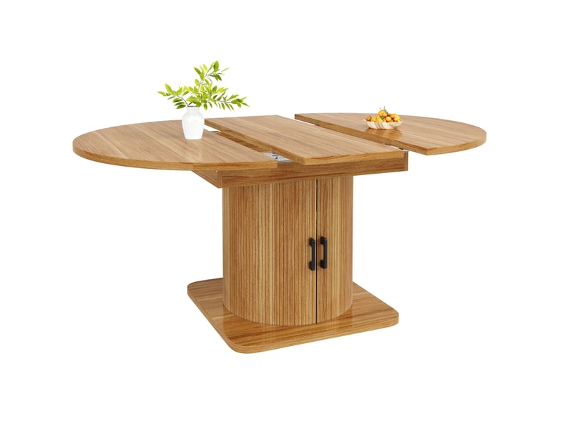  Table à manger extensible 118-158 x 118 cm avec rangement, mdf et métal marron foncé  - Conforama A
