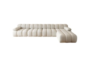 Canapé d'angle en l 400 x 200 x 68 cm blanc en tissu chenille, 5 places, sans montage, pour espace salon