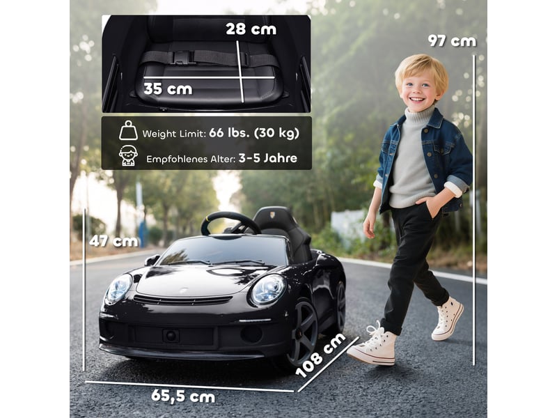 Voiture électrique pour enfants de 3 à 5 ans, télécommandée, avec musique, klaxon, port usb et ceinture de sécurité, noire. - Conforama D