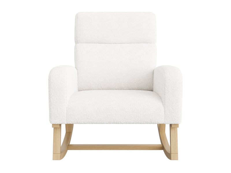  Fauteuil à bascule - 69,2x78,5x87cm - fauteuil roulant laine bouclée avec haut dossier, poches latérales &amp; pieds bois - blanc  - Conforama A