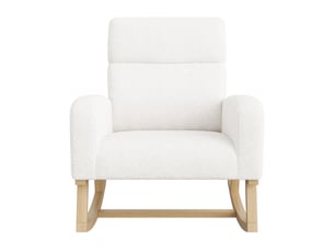 Fauteuil à bascule - 69,2x78,5x87cm - fauteuil roulant laine bouclée avec haut dossier, poches latérales & pieds bois - blanc