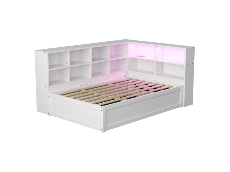Lit banquette 90x200 cm – blanc – rangement hydraulique multifonction, led et prise intégrée – sans matelas - Conforama D