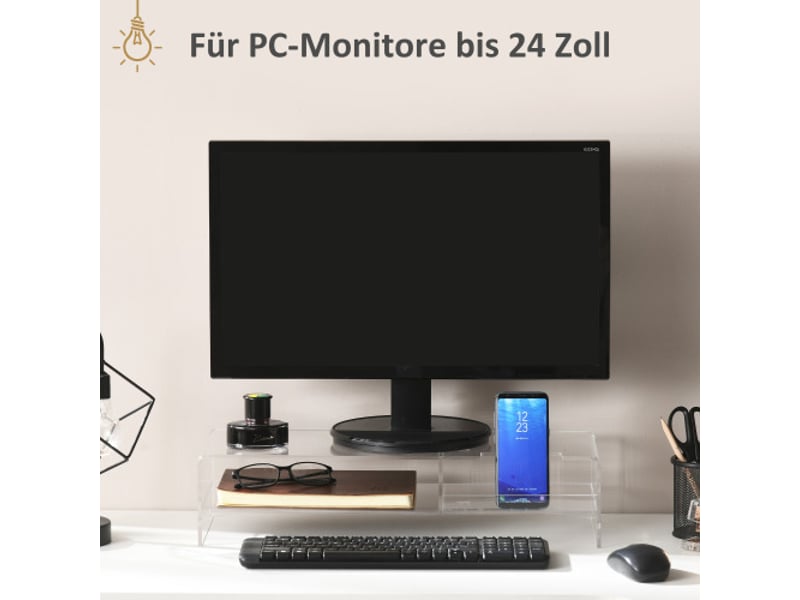  Support écran 2 niveaux en acrylique transparent avec rangement clavier, 50,8x19x12 cm  - Conforama B