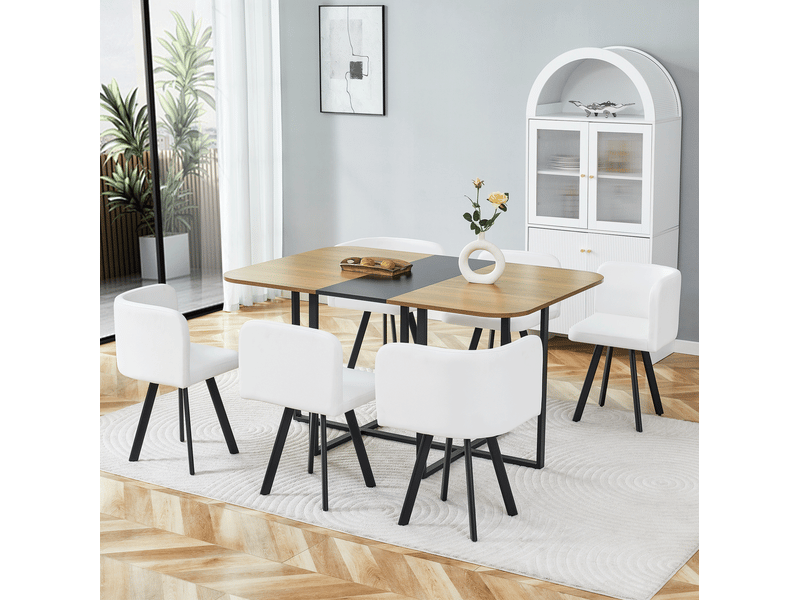  Ensemble table et 6 chaises extensible 150 x 100 cm, mdf et métal noir, style industriel pour repas conviviaux  - Conforama B