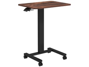 Table pour ordinateur portable marron rustique réglable avec manivelle, 4 roulettes et 2 freins 65x48x108 cm