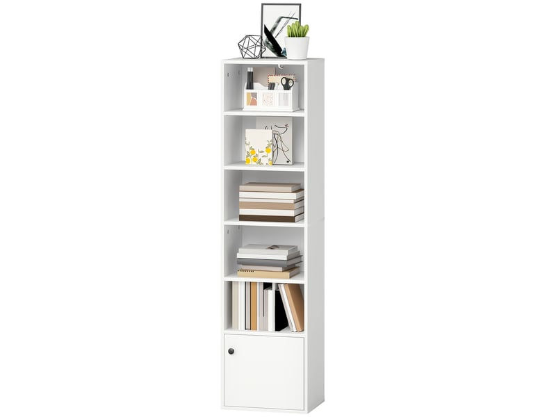  Bibliothèque à 5 niveaux, étagère moderne avec portes et étagères ouvertes, 40 x 30 x 156 cm, blanche  - Conforama B