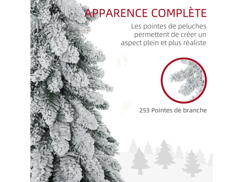  Arbre de noël artificiel avec support en acier 253 branches enneigées socle pliable hauteur 135 cm vert  - Conforama E