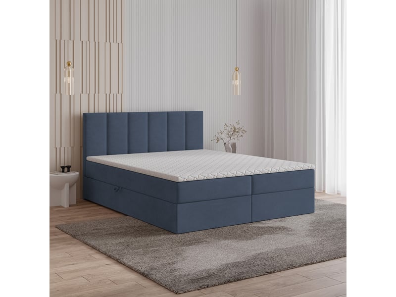  Boxspring meril 200x200 cm, lit complet avec matelas, bleu  - Conforama B