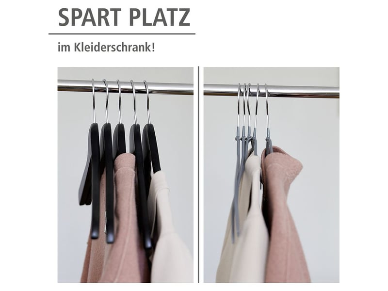  Lot de 20 cintres alessia wenko, cintre métal gain de place gris, surface antidérapante, idéal pour les manteaux, vestes, robes, 41x21,5 cm, ép. 5 mm, gris  - Conforama D