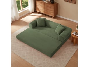 Canapé droit convertible modulable en lit, velours côtelé, mousse froide, sans montage, pour salonchambre, vert
