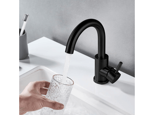 Robinet d'évier monotrou simple et moderne, robinet d'évier à poignée unique pour évier de cuisine ou de salle de bain, noir
