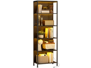 Bibliothèque étagère de rangement à 5 niveaux avec éclairage led 7 couleurs, structure en acier, 60 x 30 x 179 cm, noir