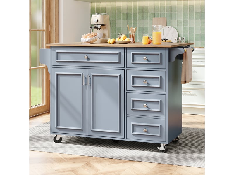 Desserte 2 portes 5 tiroirs coloris bleu mdf desserte bleu - Conforama D