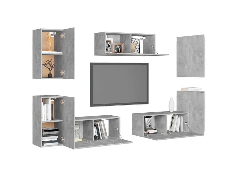  Ensemble de meubles tv - banc tv - meuble de rangement 7 pcs gris béton bois d'ingénierie  - Conforama C
