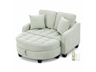 Canapé droit convertible <strong>MODENVIE</strong> <strong></strong> 1 place Tissu bleu avec coffre de rangement
