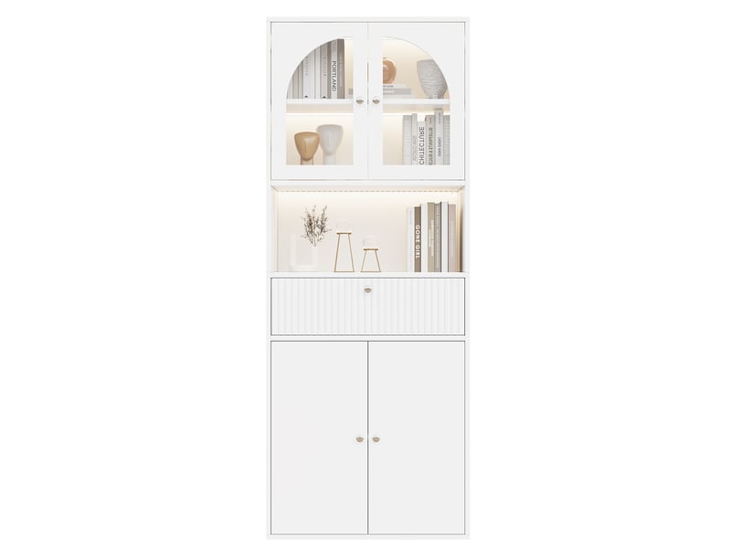  Vitrine avec éclairage led rgb, 1 tiroir et rangement fermé, pour salon ou bureau, mdf et verre, blanc, 70 × 35 × 180 cm  - Conforama A