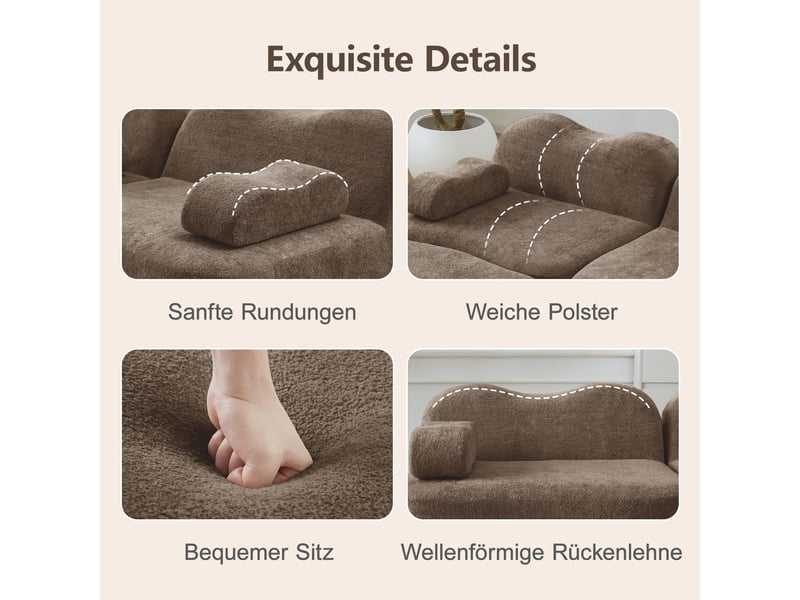 Canapé modulable 3 places en velours marron, design panoramique sans cadre avec 2 ottomans, structure ondulée pour salon moderne - Conforama R