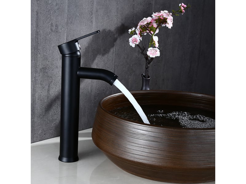  Mitigeur de lavabo, design à bec haut, robinet monotrou, pour vasque à poser sur table pour salle de bain en cuivre chromé avec mousseur démontable QWE000815 - Conforama C