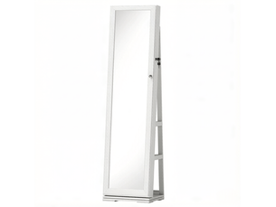 Miroir sur pied pivotant avec rangement bijoux blanc 38 x 38 x 160 cm