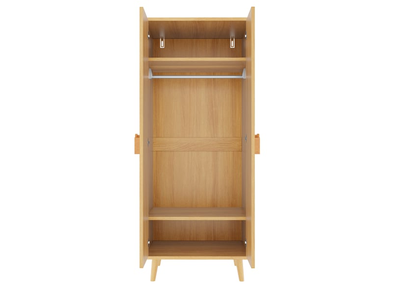  Armoire 2 portes avec penderie et rangement inférieur, poignées fantaisie, pieds surélevés, bois naturel, 70 × 55 × 170 cm  - Conforama E