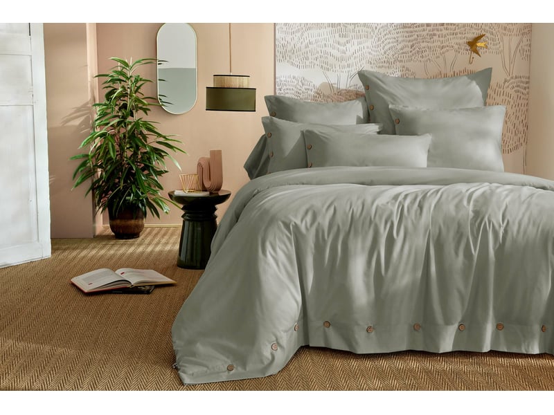  Housse de couette 240 x 220 cm + 2 taies 65 x 65 cm 100% percale de coton 120 fils perrine céladon  - Conforama B