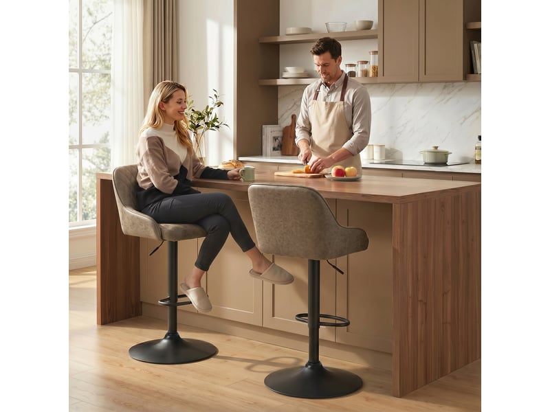  Lot de 2 tabourets de bar, tabourets hauts cuisine avec siège pivotant et hauteur réglable, marron foncé  - Conforama C