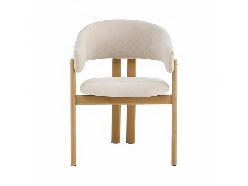  Chaise salle à manger lot de 6, modèle wood metal, couleur bois naturel, tissu lin respirant  - Conforama D