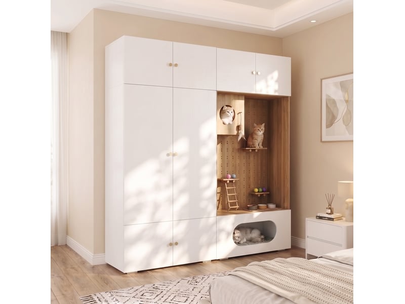  Armoire  avec 1 tringle et 6 compartiments, mur d'escalade, pour chambre, blanc, 180 × 50 × 200 cm  - Conforama B