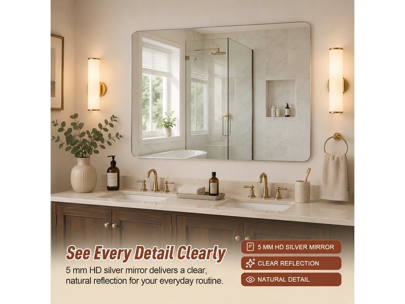  Miroir mural sans cadre 100 x 75 cm, verre argenté hd  - Conforama C