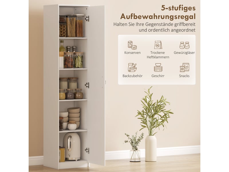  Meuble de cuisine à 5 niveaux, étagères réglables, pour salon, cuisine, cellier, en bois blanc.  - Conforama C