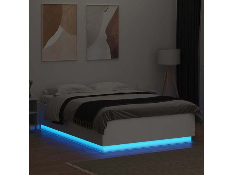  Lit double- lit adulte -  cadre de lit avec led sans matelas blanc 150x200 cm  - Conforama C