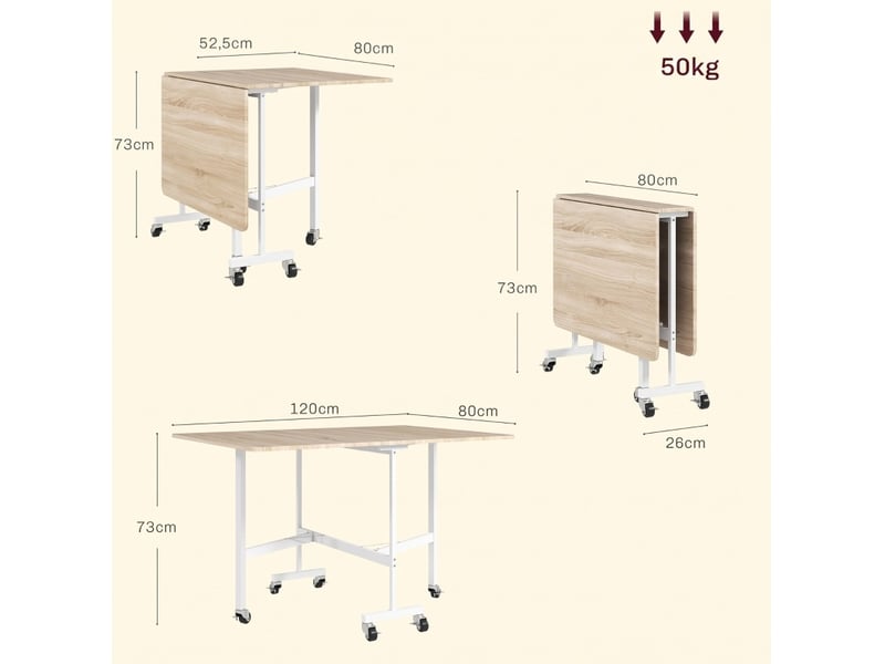  Table repas extensible pliante pour 6 personnes avec roulettes et freins, chêne cravdom  - Conforama B