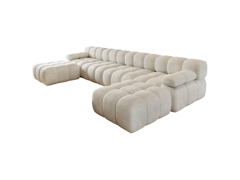  Canapé d'angle panoramique en u 6 places 400x200x68 cm en chenille blanc  - Conforama D