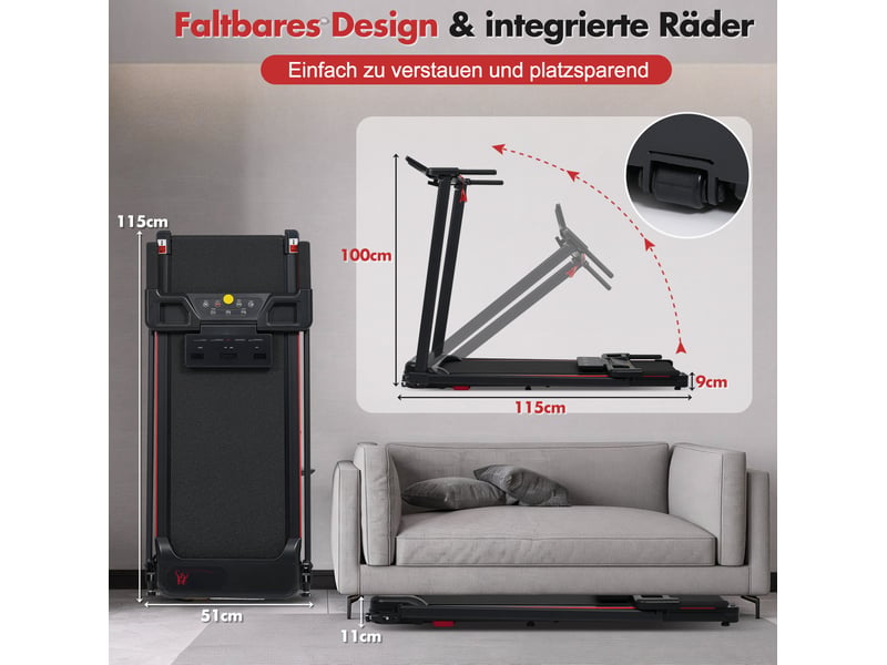  Tapis de course 115x51x100 cm pliable métal noir et rouge  - Conforama E
