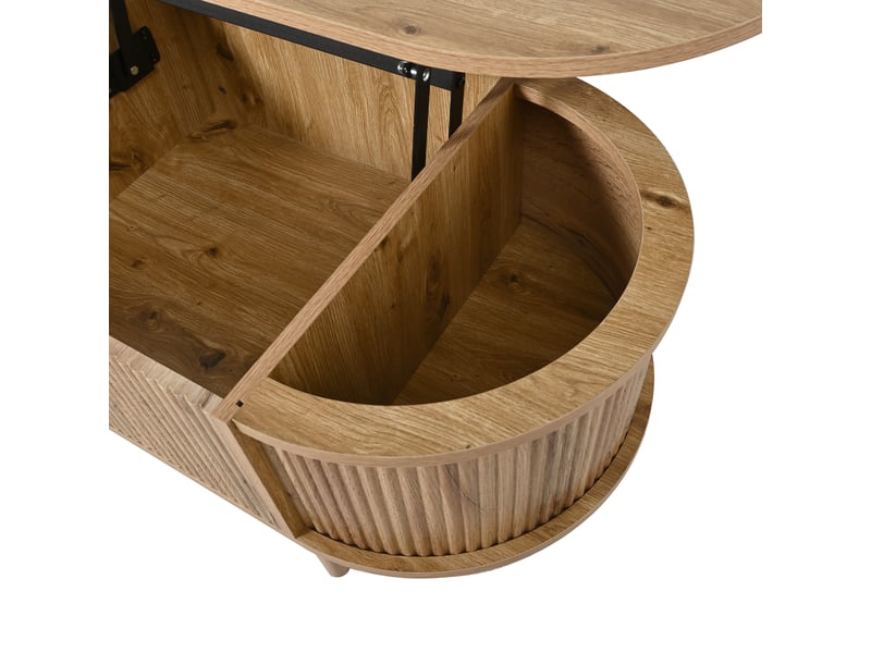  Table basse ovale 100 cm relevable avec rangement, effet ondulé, mdf, chêne  - Conforama R