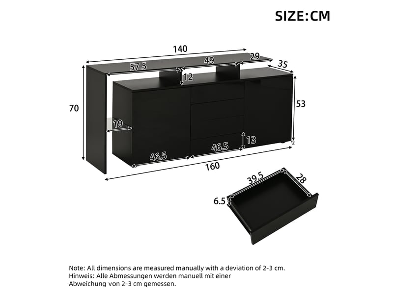  Meuble tv avec led noir 160 x 35 x 70 cm  - Conforama E