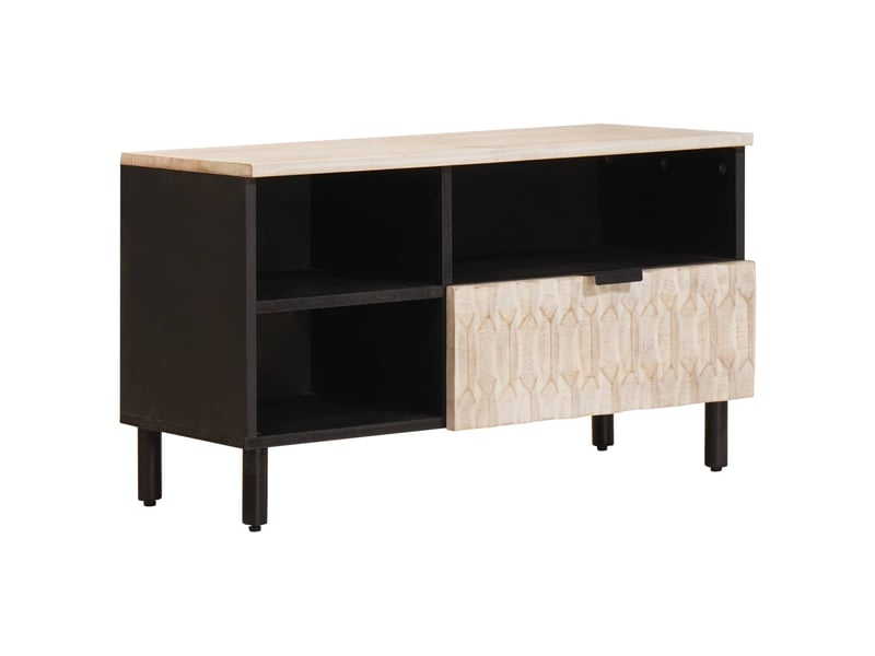  Meuble tv - banc tv - meuble de rangement avec tiroir finition lavage blanc 80 x 33 x 46 cm  - Conforama B