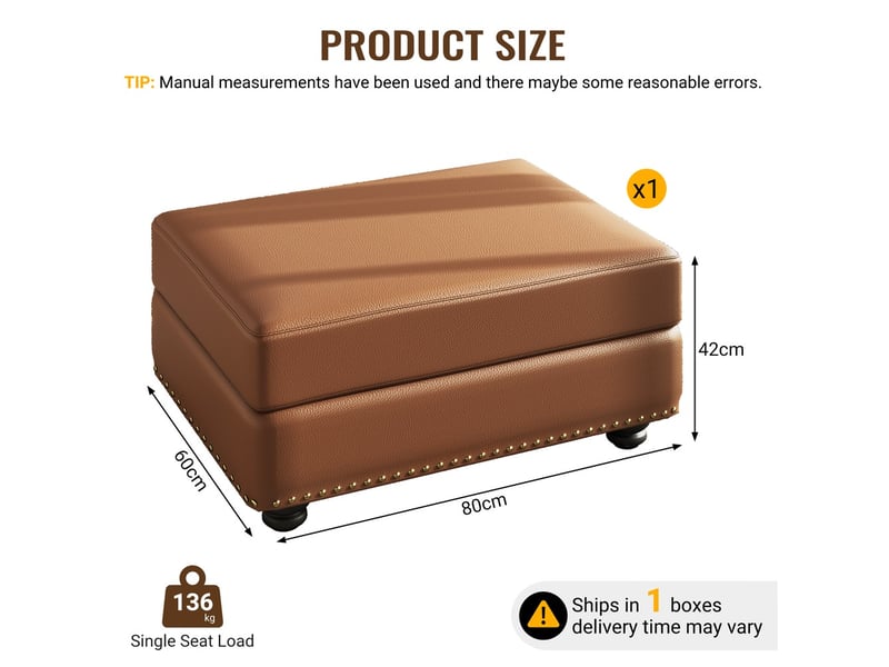 Pouf repose-pieds marron en pu, avec décor de clous, adapté pour fauteuils et canapés - Conforama C