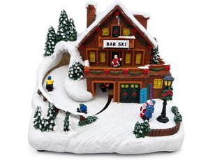 Village de noël animé avec skieurs mobiles et éclairage del