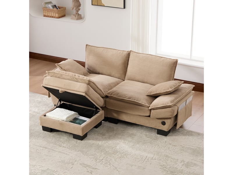 Canapé d'angle réversible fixe 2 places tissu kaki - Conforama E
