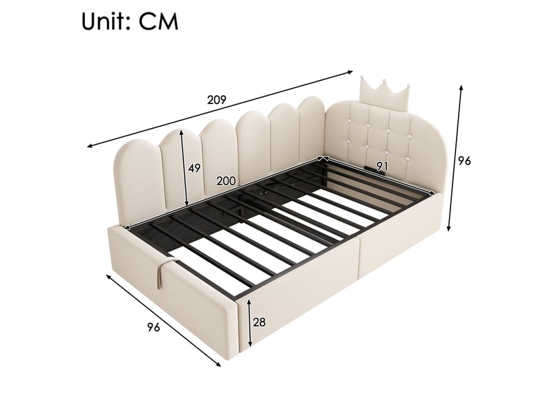  Lit de jour 90 x 200 cm avec rangement hydraulique en velours beige  - Conforama E