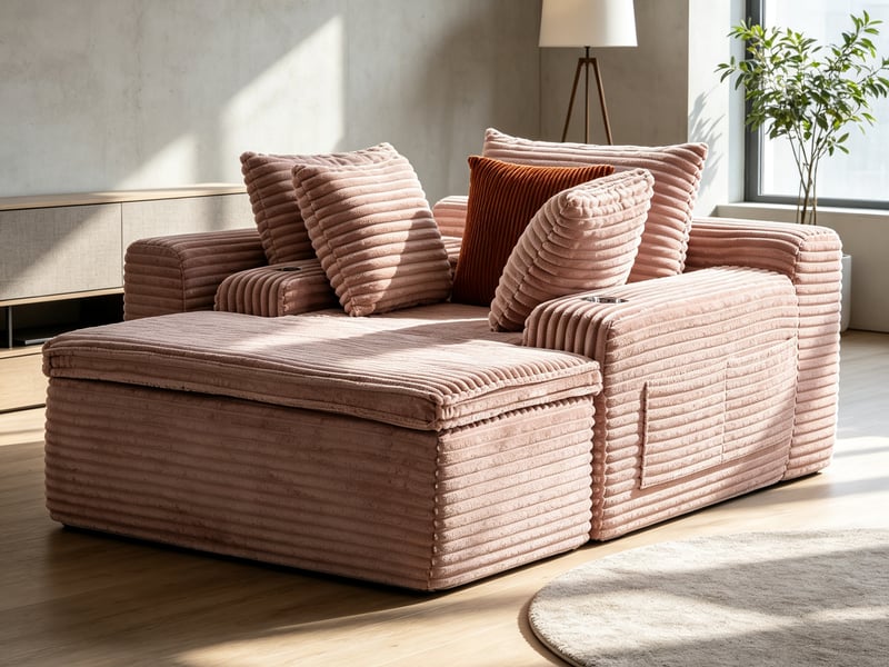 Canapé modulable à poser au sol, effet nuage contemporain, méridienne intégrée, 3 coussins, 63×112×165 cm, rose - Conforama B