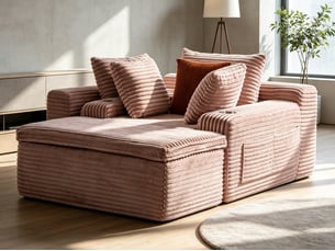 Canapé modulable à poser au sol, effet nuage contemporain, méridienne intégrée, 3 coussins, 63×112×165 cm, rose